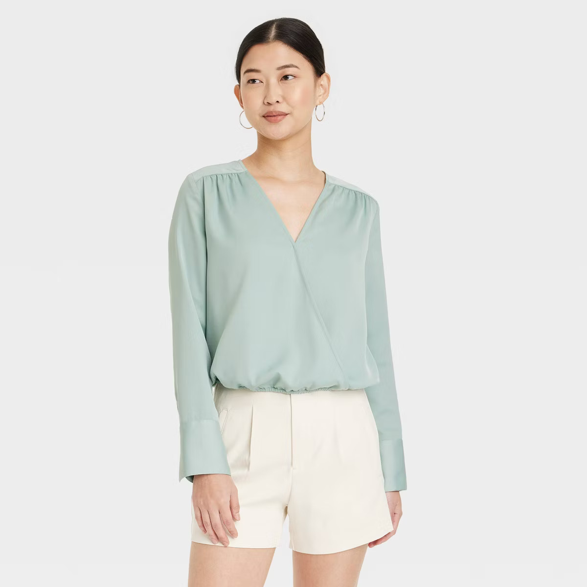 Women's Long Sleeve V-Neck Wrap Blouse - A New Day™ | Target