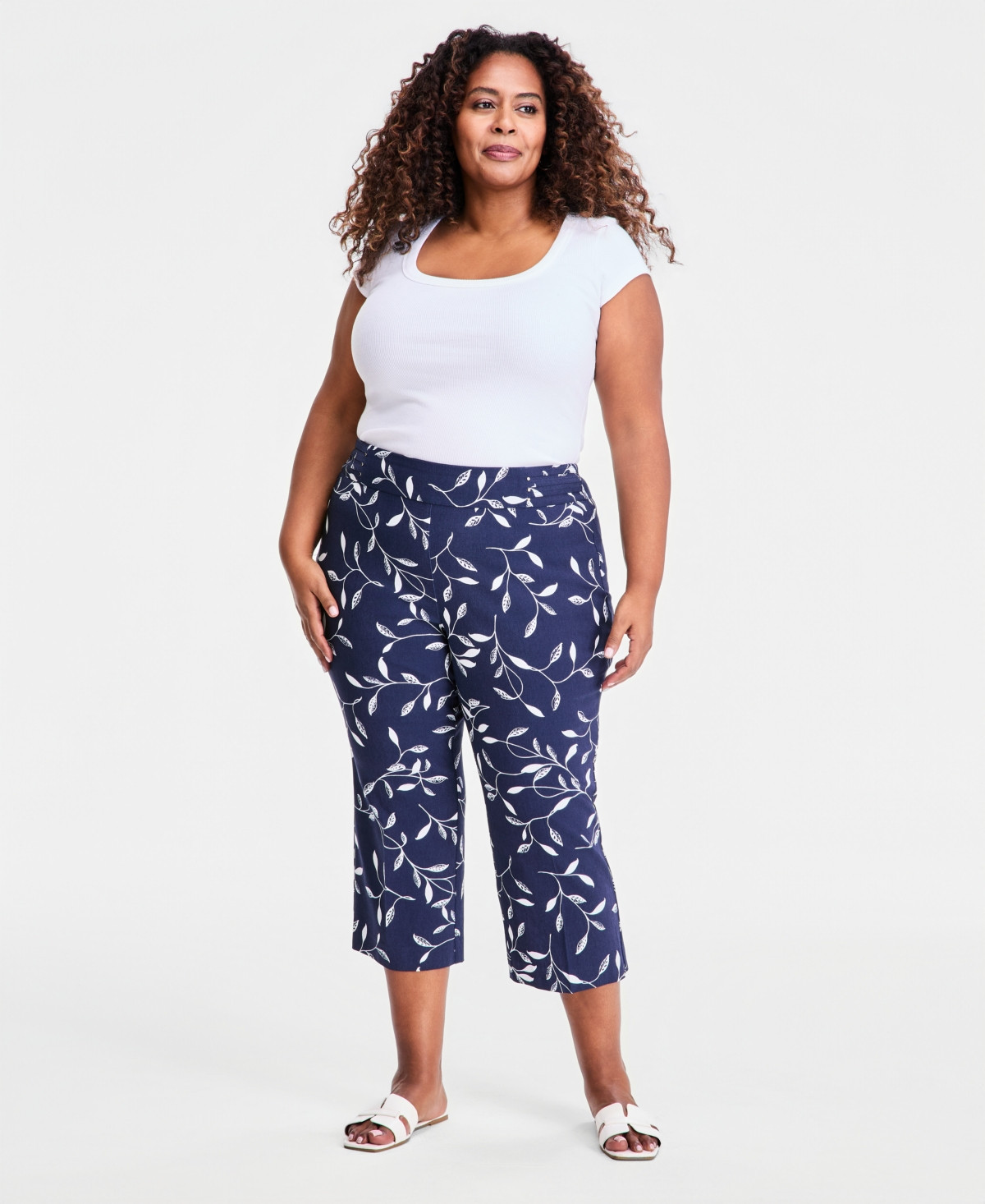 Jm Collection Plus Printed Pull-On Capri Pants, Macy's Exclusive - Intrepid Blue | Macy's