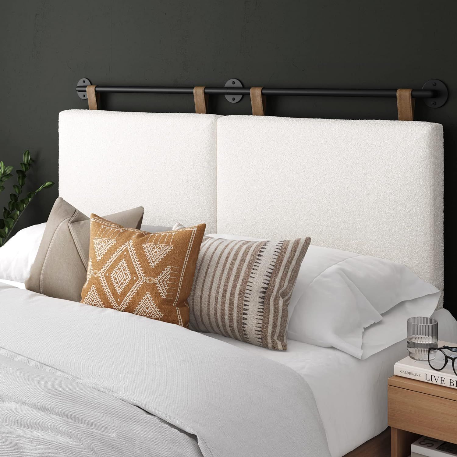 Nathan James Harlow Wall Mount Headboard, Full Queen, White/Black | Amazon (US)