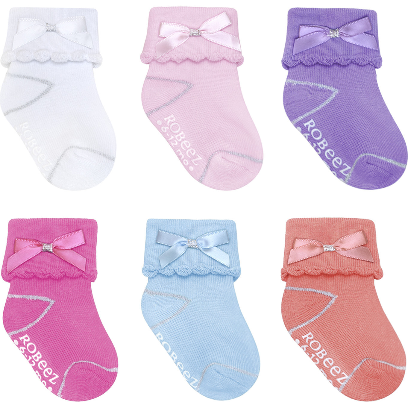 Bow-Tastic Scallop Turncuff Sock, Assorted (6 Pack) | Maisonette