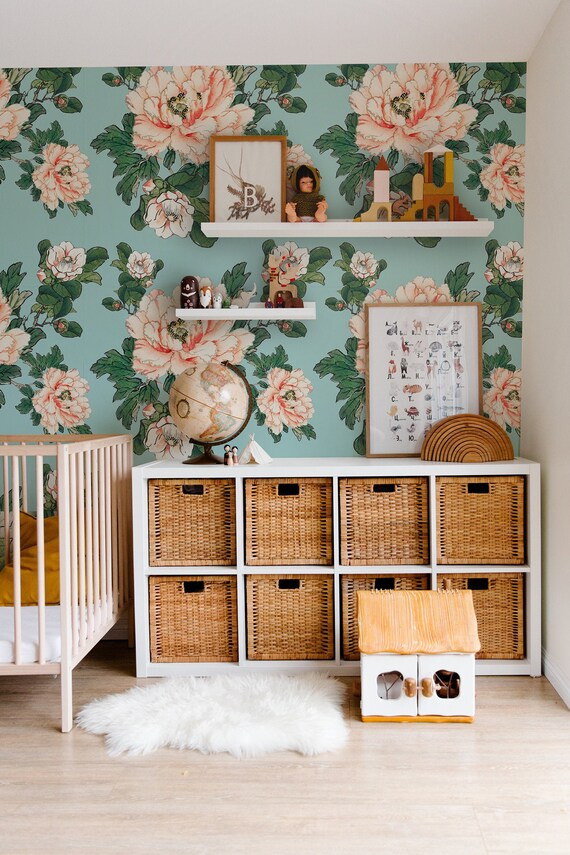 Ivy Vintage Peonies #22 Wallpaper, Mural, Removable, Vinyl, Glamour Wall Art, Flowers Wallpaper, ... | Etsy (US)