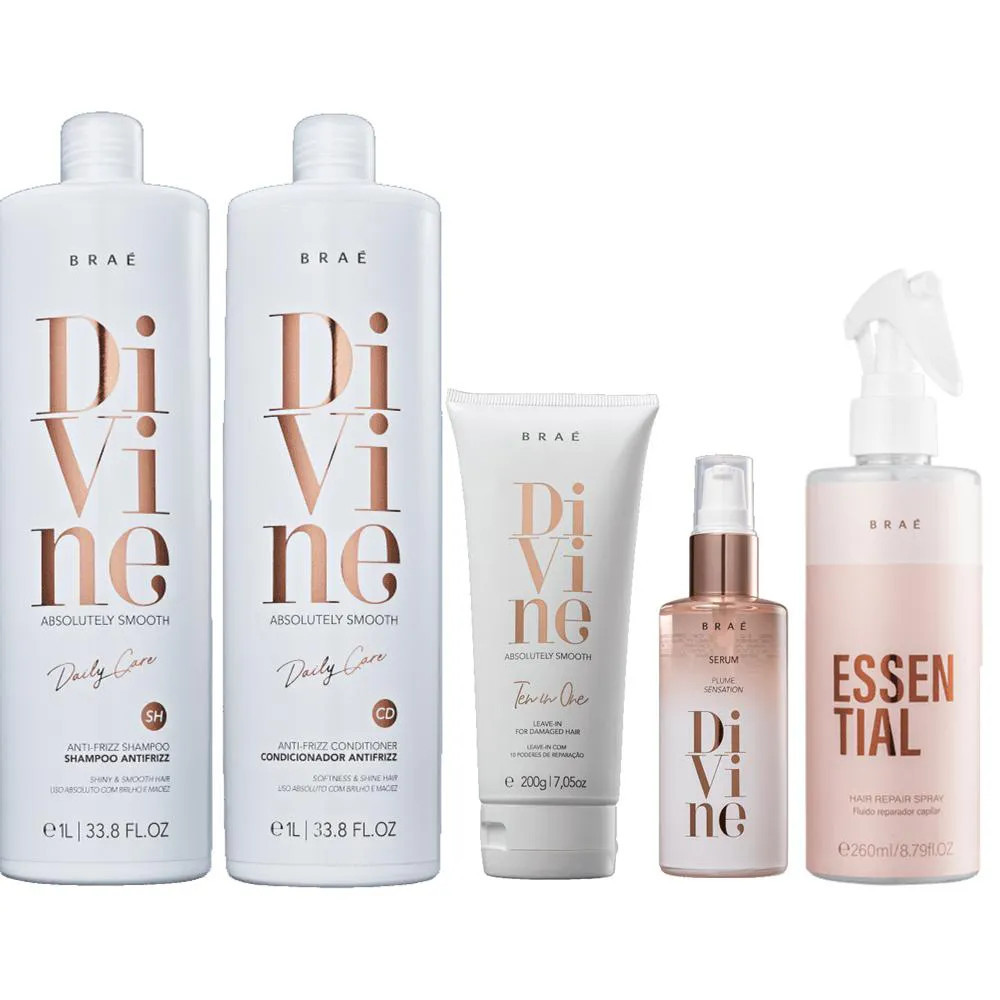 Braé Divine Shampoo+Condicionador 1L+Leave - In 200G+Serum 60Ml+Essential 260Ml | DrogaRaia (BR)