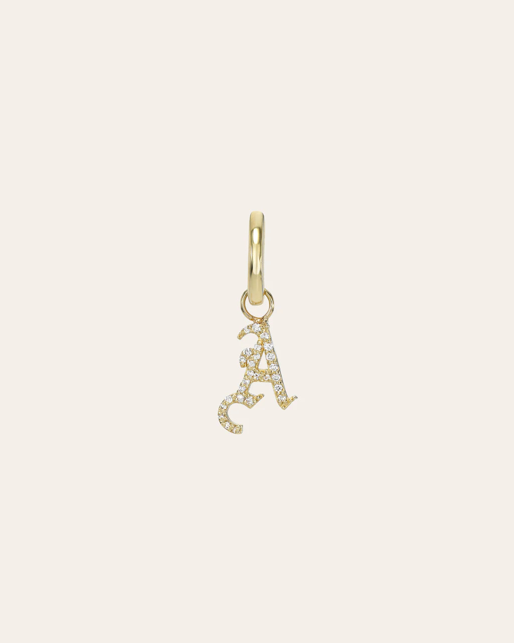 14k Gold Mini Huggie Earring with Diamond Gothic Initial Charm | Zoe Lev Jewelry