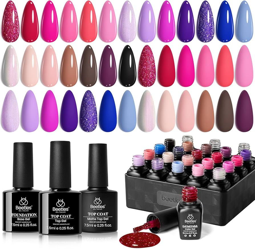 Beetles Pink Gel Nail Polish, Red Purple Nude Blue Glitter 20 Colors Gel Polish Set Romance Rebel... | Amazon (US)