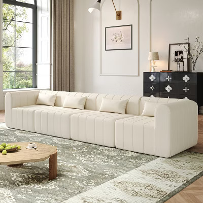 145.5-Inch Modular Sectional Sofa with Beige Polyester Upholstery, 4 Pieces, for Living Room | Target