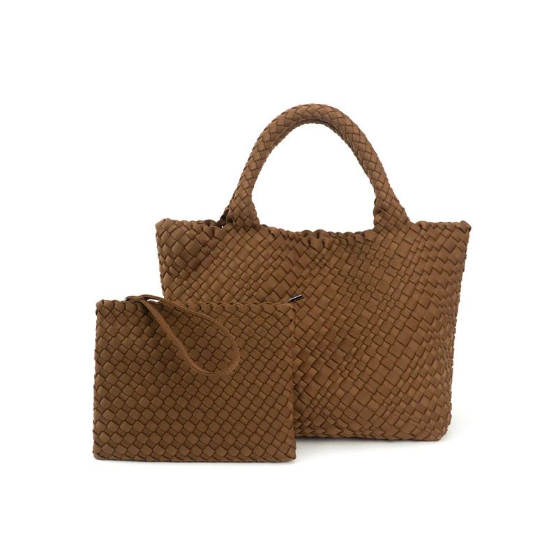 The Charli | Large Woven Neoprene Tote with Wristlet | Chocolate | Babs+Birdie