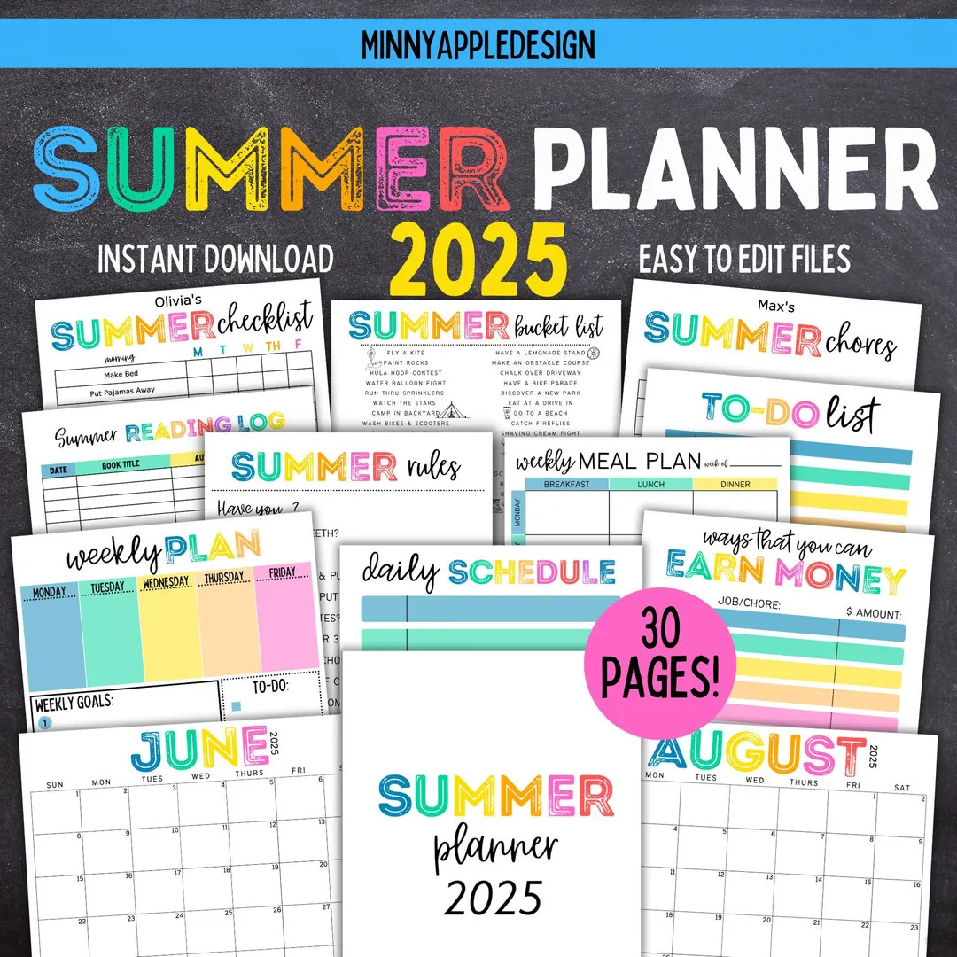 Printable Editable SUMMER 2025 Planner Bundle | Summer Calendar | Summer Checklist | Summer Chore... | Etsy (US)