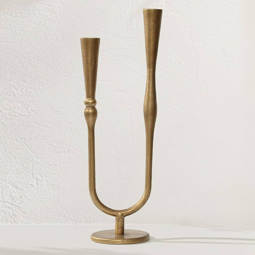Cast Iron Candelabra, Antique Brass Metal Candlestick Holder, Elegant Wedding & Event Candle Stan... | Amazon (US)