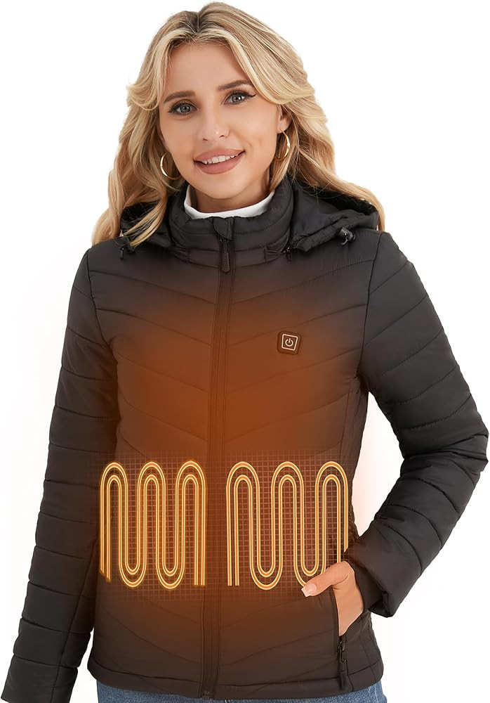 Vestego Heated Jackets for Women, Heated Jacket with 12V 20000mAh Battery Pack, 6 Heating Zones, Black | Amazon (US)