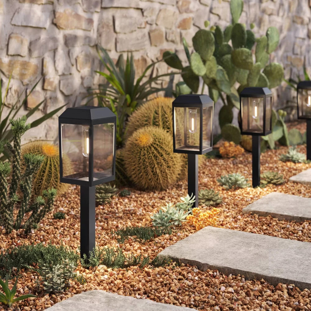 6pk Window Lantern Solar LED Outdoor Path Lights Matte Black - Threshold | eBay US