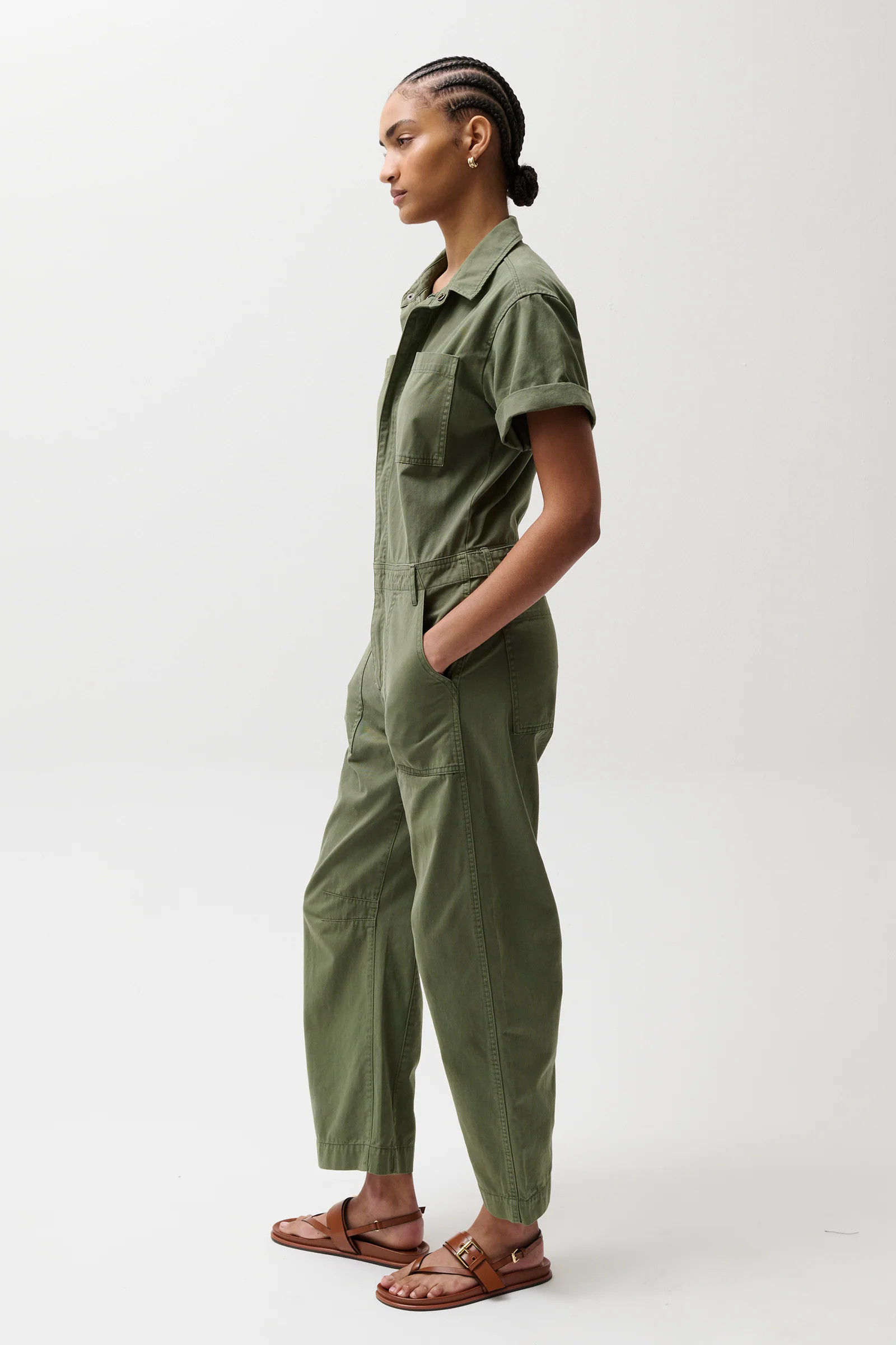 Cruz Short Sleeve Barrel Leg Jumpsuit \u2013 Meadow | Pistola Denim