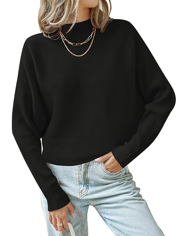 ZESICA Women's 2024 Fall Turtleneck Batwing Long Sleeve Ribbed Knit Casual Soft Pullover Sweater ... | Amazon (US)