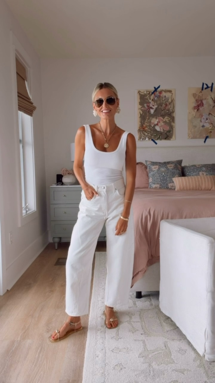 These white jeans are truly a summer staple! Love it paired with this basic white tank! Wearing S/4!

Loverly Grey, Target, barrel jeans, white on white, summer outfit, summer staples 

#LTKSeasonal
