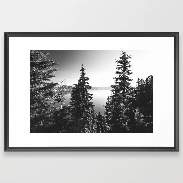 Mountain Lake Forest Black and White Nature Photography Art Print | Society6