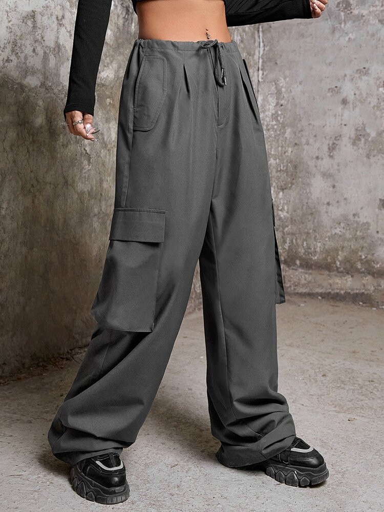 SHEIN EZwear Drawstring Waist Flap Pocket Cargo Pants | SHEIN