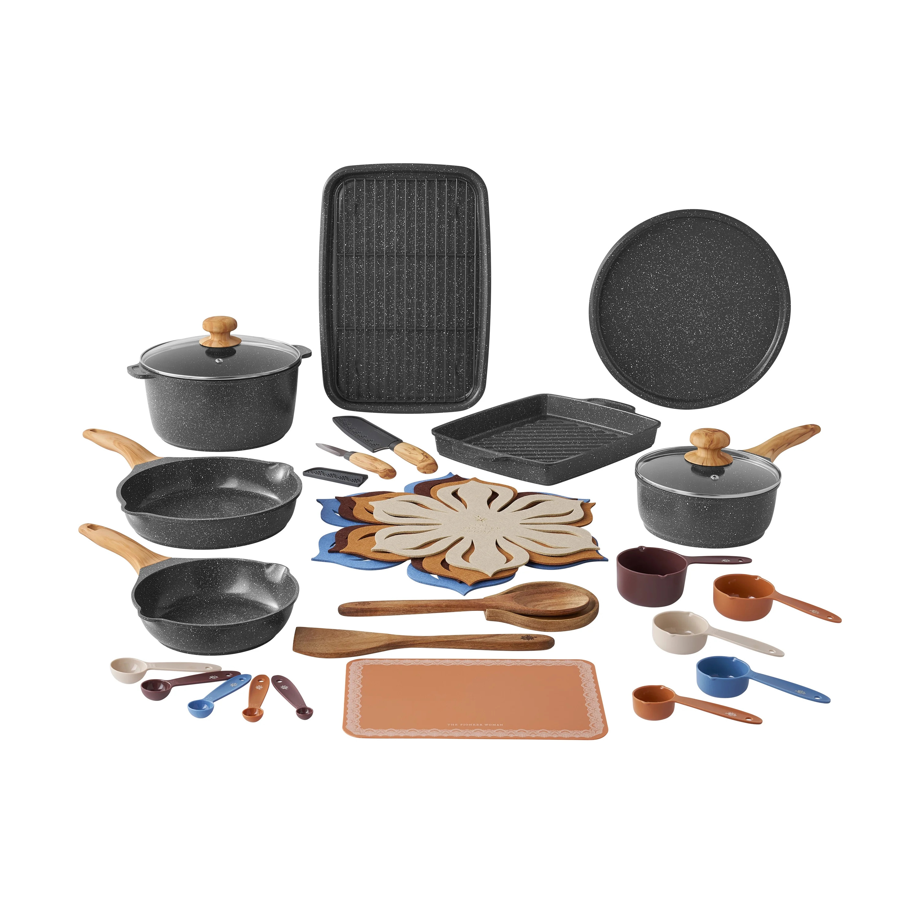 The Pioneer Woman 32-Piece Nonstick Cookware and Kitchen Utensil Set, Charcoal | Walmart (US)