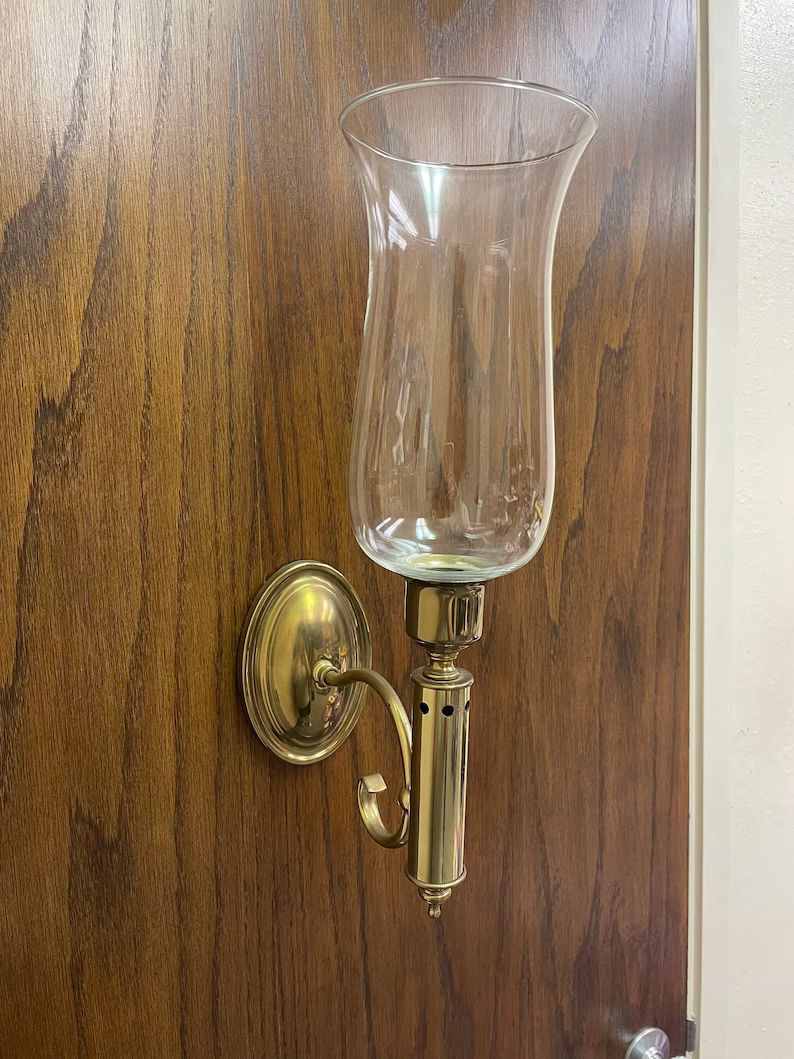 Vintage Large Brass Taper Candlestick Wall Sconce With Large Glass Globe - Etsy | Etsy (US)