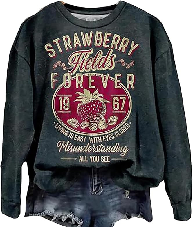 BOMYTAO Vintage Rock Band Sweatshirts for Women Fashion Country Music Pullover Beatle Strawberry ... | Amazon (US)