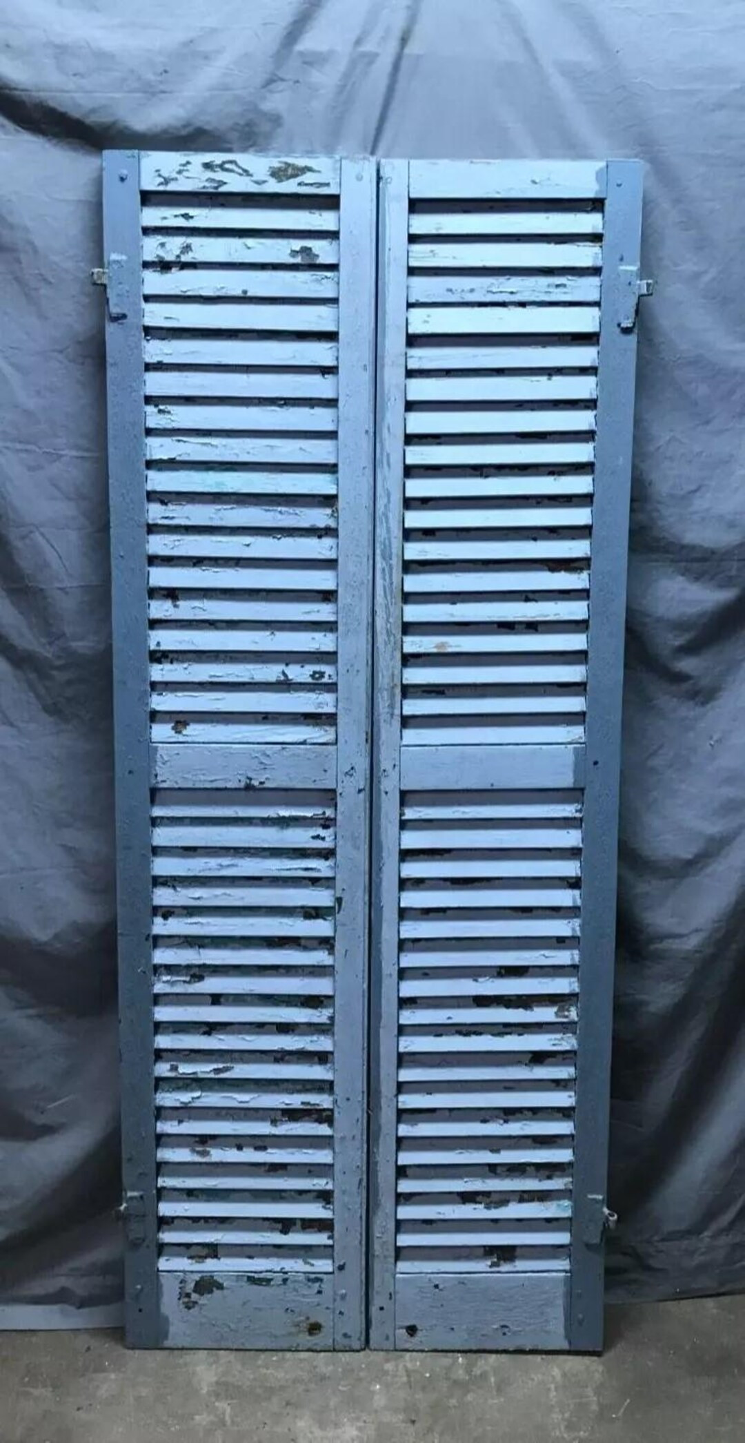 Pair Antique Window Wood 14x67 Louvered Shutters Shabby Blue Old VTG 1107-24B - Etsy | Etsy (US)