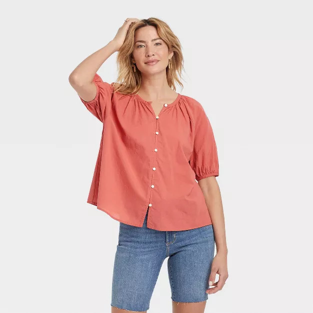 Women's Puff Short Sleeve Button-Front Blouse - Universal Thread™ | Target