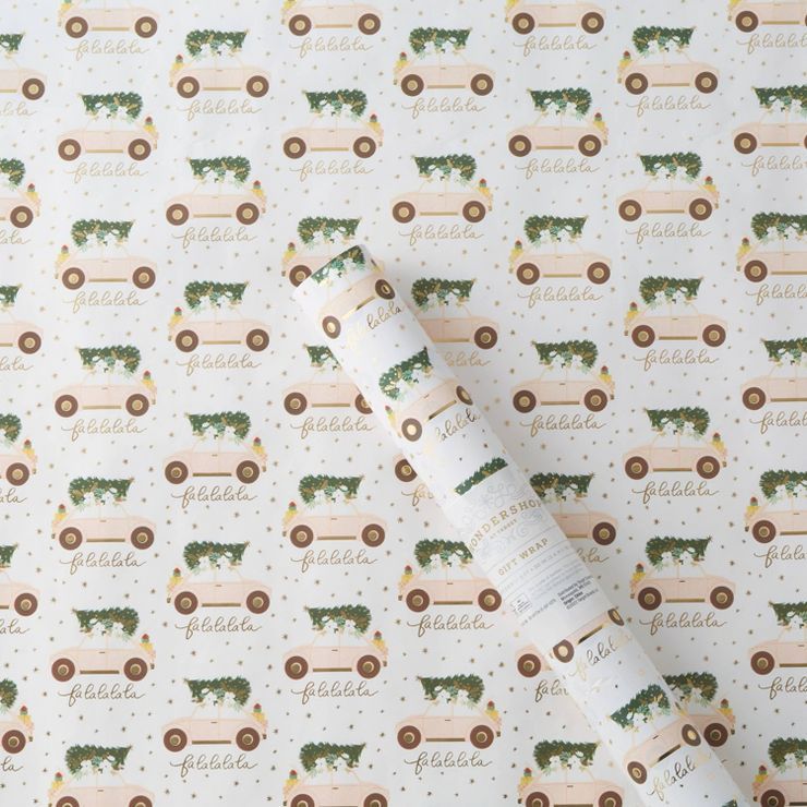 20 sq ft Cars &#39;Fa La La&#39; Gift Wrap White - Wondershop&#8482; | Target