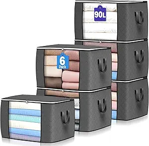 90 L Large Storage Bags, 6 Pack Clothes Storage Bins Foldable Closet Organizers Storage Container... | Amazon (US)