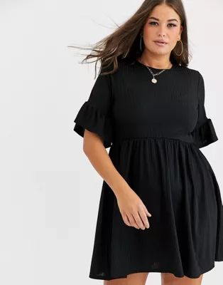 Boohoo Plus basic ribbed smock dress in black | ASOS (Global)