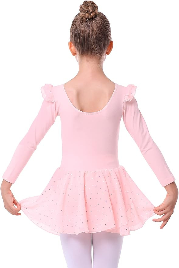 danswan Toddler Girls Long Sleeve Ballet Leotards Dance Dresses Tutu Outfit Ballerina with Glitte... | Amazon (US)