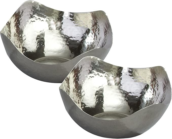Elegance Hammered 6-Inch Stainless Steel Wave Serving Bowls, Set of 2, Silver | Amazon (US)
