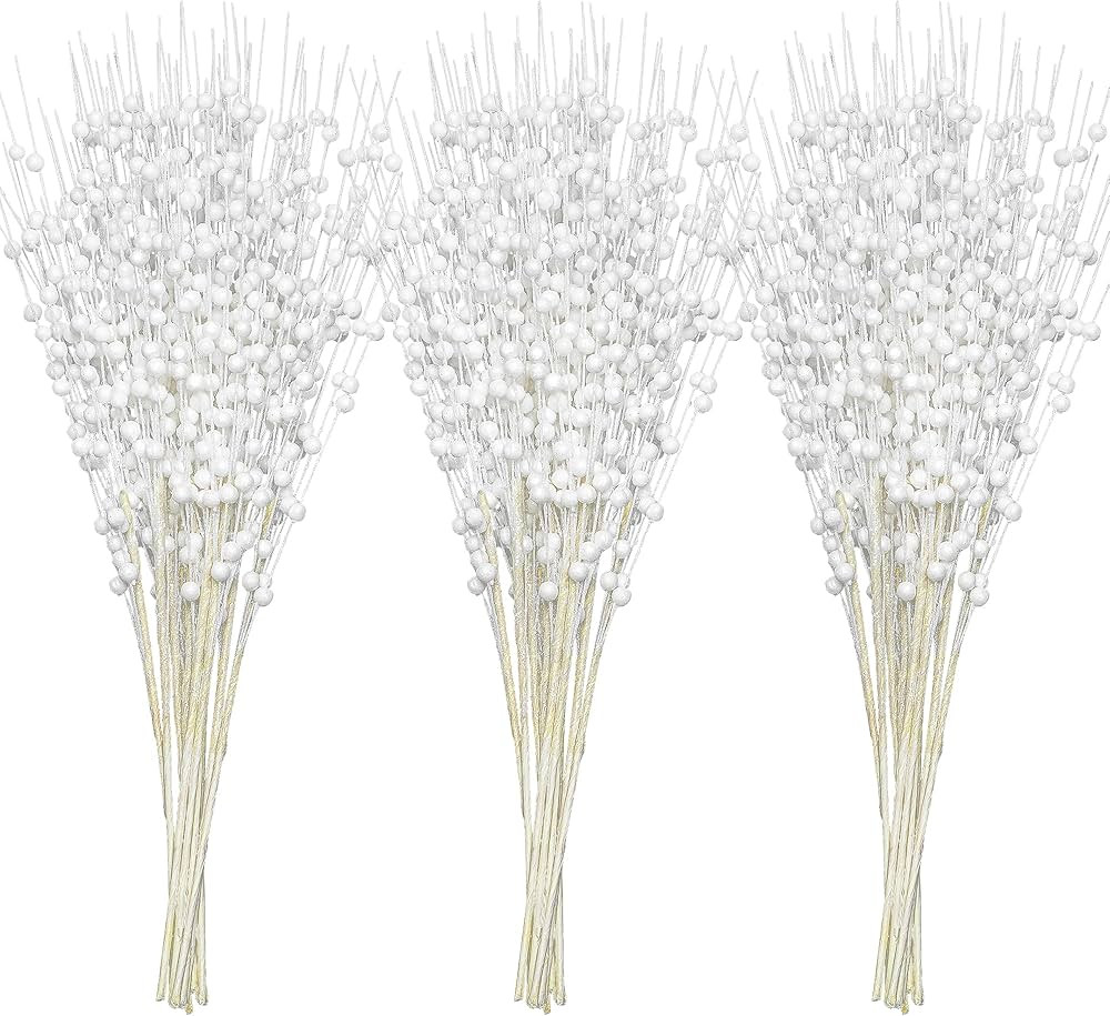 Joiedomi 24 Pcs Christmas Tree Berry Stem (White), Decorative Bead Sticks, Glittery Twigs, Picks,... | Amazon (US)