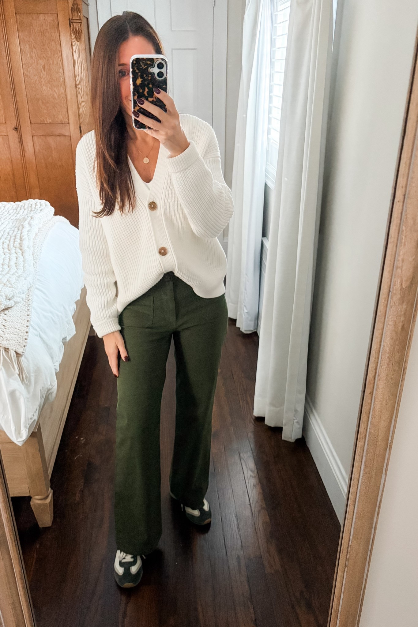Fall casual outfit.  Quince sweater in xs small and pants in 25 petite.  Shoes run a bit snug but I am wearing my normal size 6.5. 

#LTKPetite #LTKSeasonal #LTKOver40