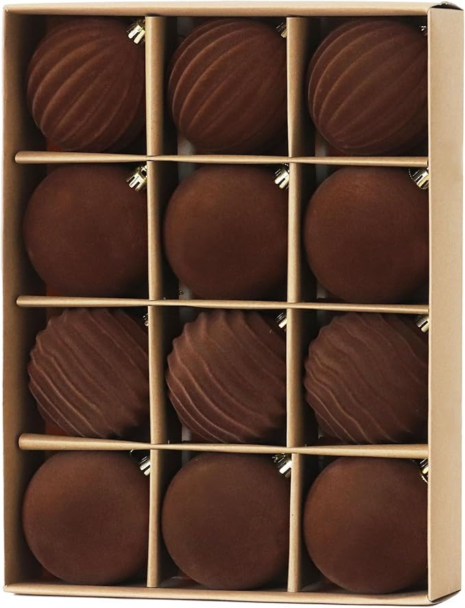 Senjie 3.15 inch Velvet Christmas Ornaments Balls Sets for Christmas, 12PCS Xmas Tree Flocked Sha... | Amazon (US)