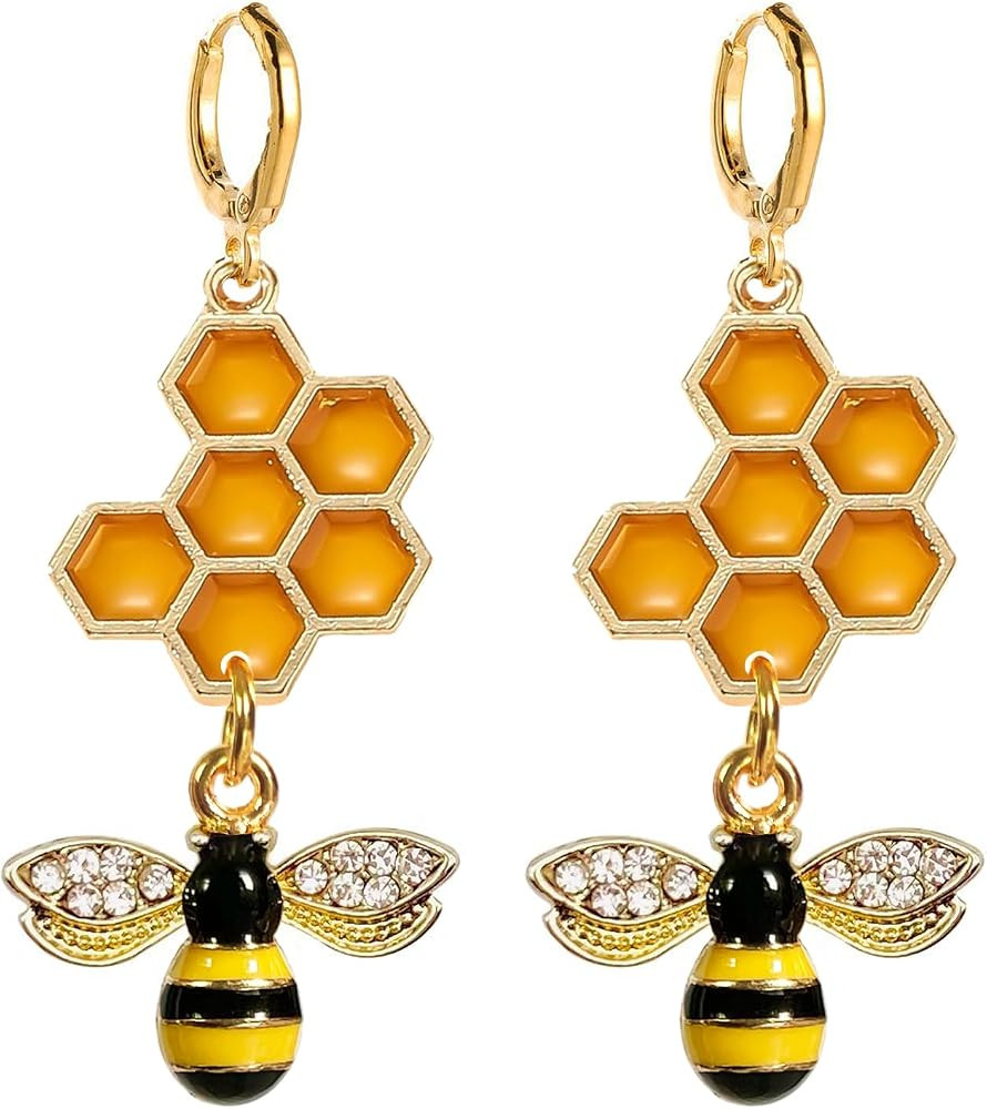 Bee Honeycomb Earrings for Women Simple Geometric Hexagon Honeycomb Beehive Dangle Earrings Daint... | Amazon (US)