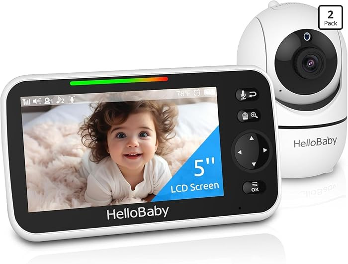 HelloBaby No WiFi Baby Monitor 5" Screen 30-Hour Battery Pan-Tilt-Zoom Video Upgrade with Camera ... | Amazon (US)