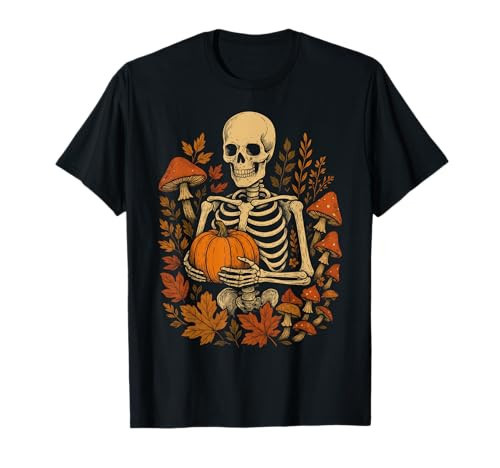 Fall Cottagecore Aesthetic Floral Mushroom Skeleton Pumpkin T-Shirt | Amazon (US)