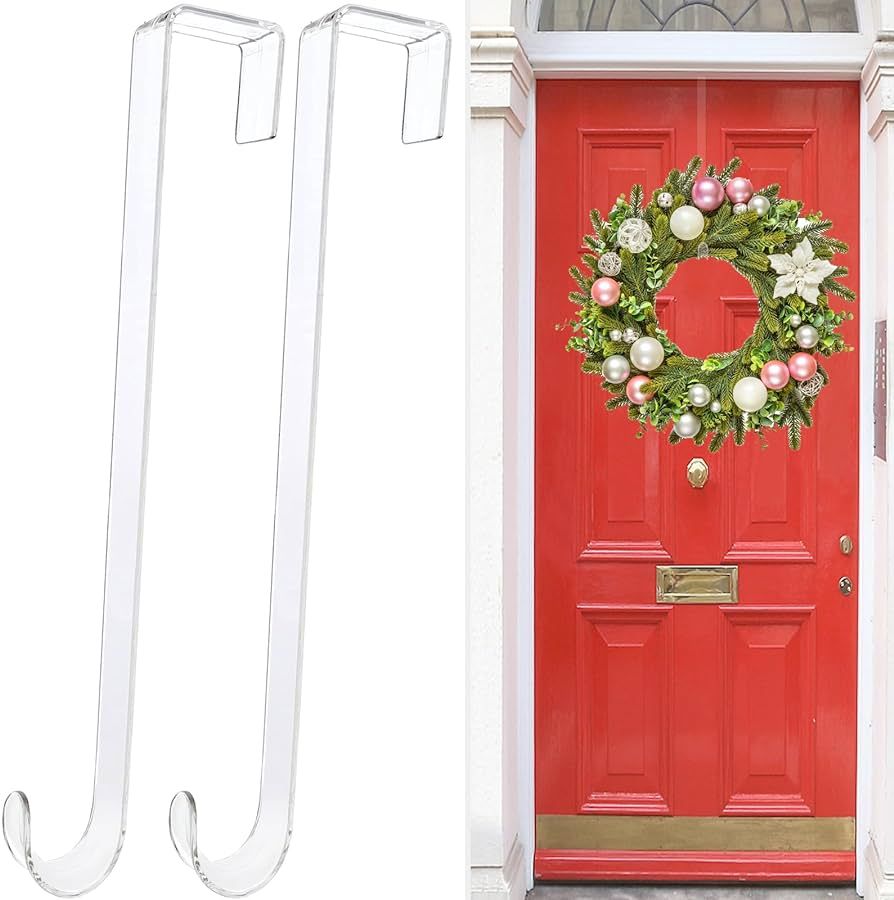 Wreath Hangers for Front Door,15 in Door Hanger Hook Clear Wreath Hanger,2 Pack Non Scratch Over ... | Amazon (US)