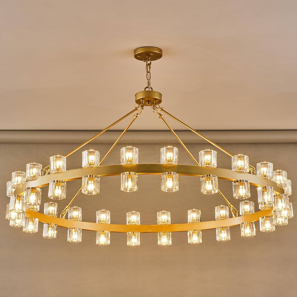 48 Inch Gold Wagon Wheel Chandelier with Crystal Shade, 48 Lights, Modern Farmhouse Style, Ideal ... | Amazon (US)
