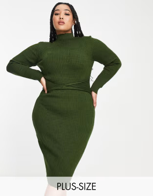 I Saw It First Plus twist front sweater dress in khaki | ASOS (Global)