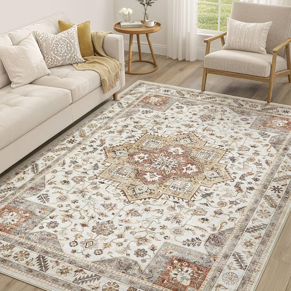 Vintage Living Room Area Rug 5x8 - Large Soft Washable Oriental Traditional Distressed Farmhouse ... | Amazon (US)