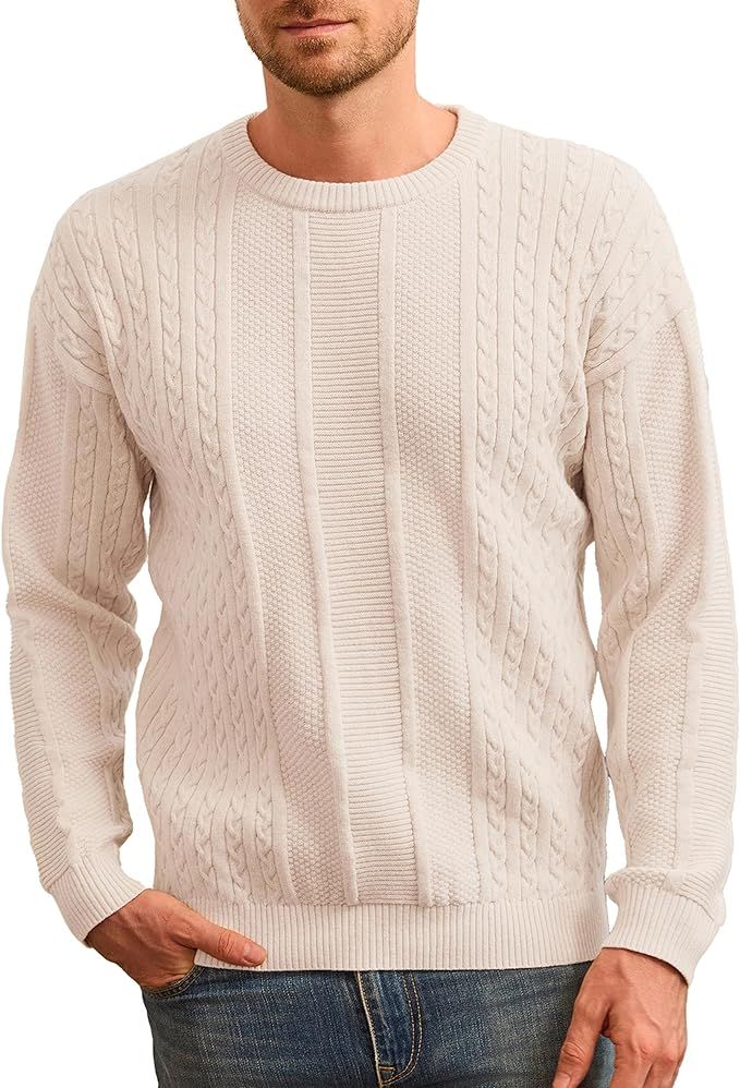 GRACE KARIN Men's Crewneck Pullover Sweaters Classic Casual Knitted Cable Sweaters with Ribbing E... | Amazon (US)