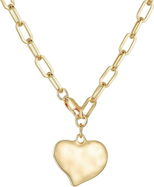 Glowave Gold Plated Heart Necklace, Chunky Gold Necklaces for Women, Charm Pendant Jewelry Gift f... | Amazon (US)