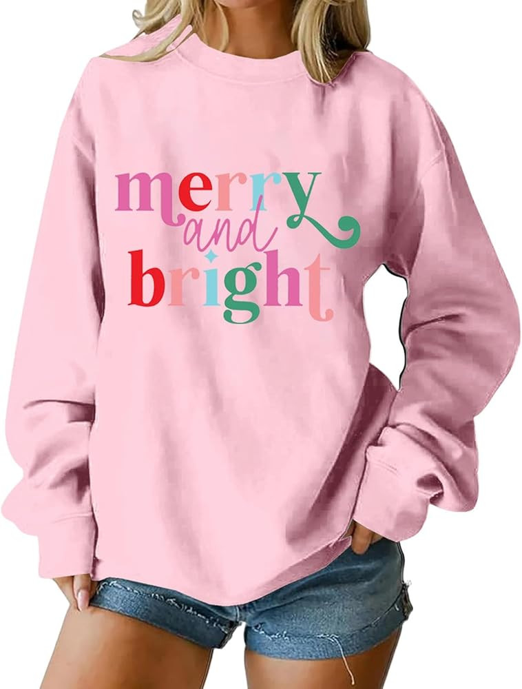 Christmas Sweatshirts For Women Funny Cute Plus Size Shirts Xmas Crewneck Long Sleeve Pullover To... | Amazon (US)