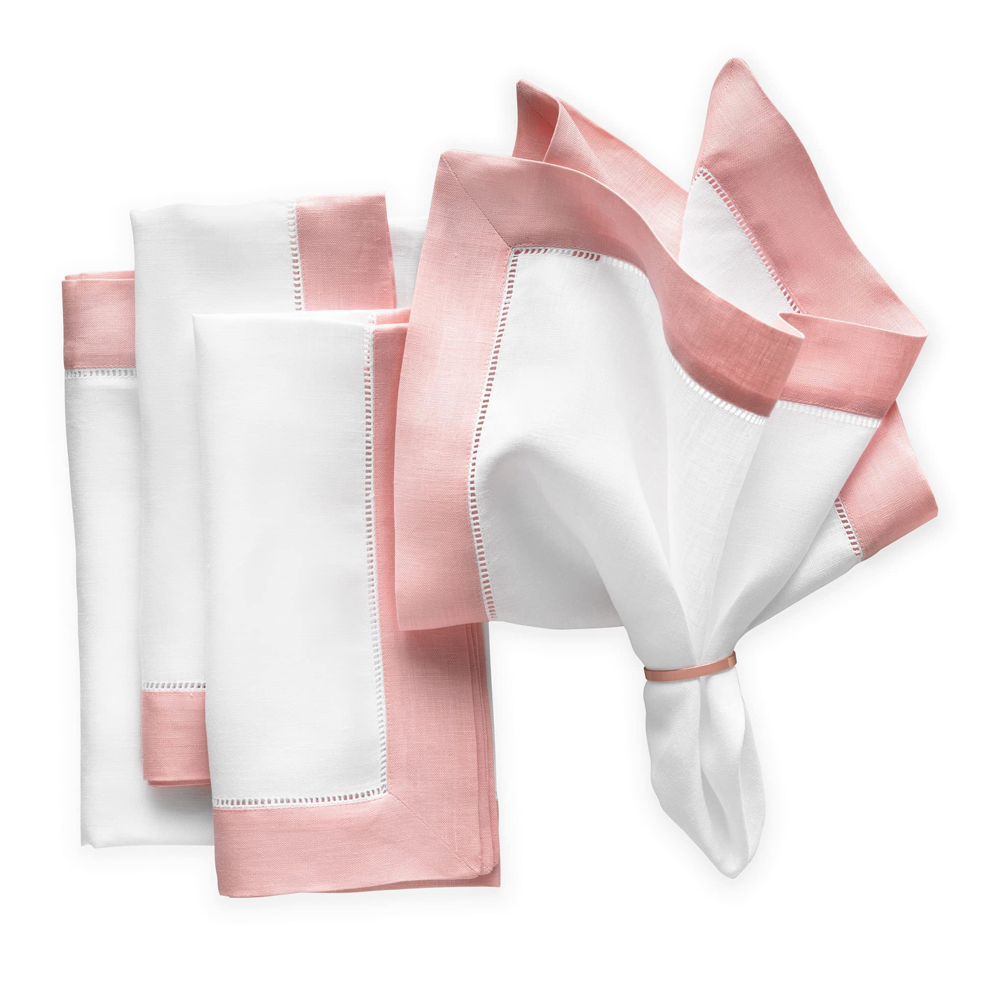 Linen Dinner Napkins 20 x 20 inch - 100% Pure Linen White and Pink Dinner Cloth Napkins Set of 4 ... | Amazon (US)