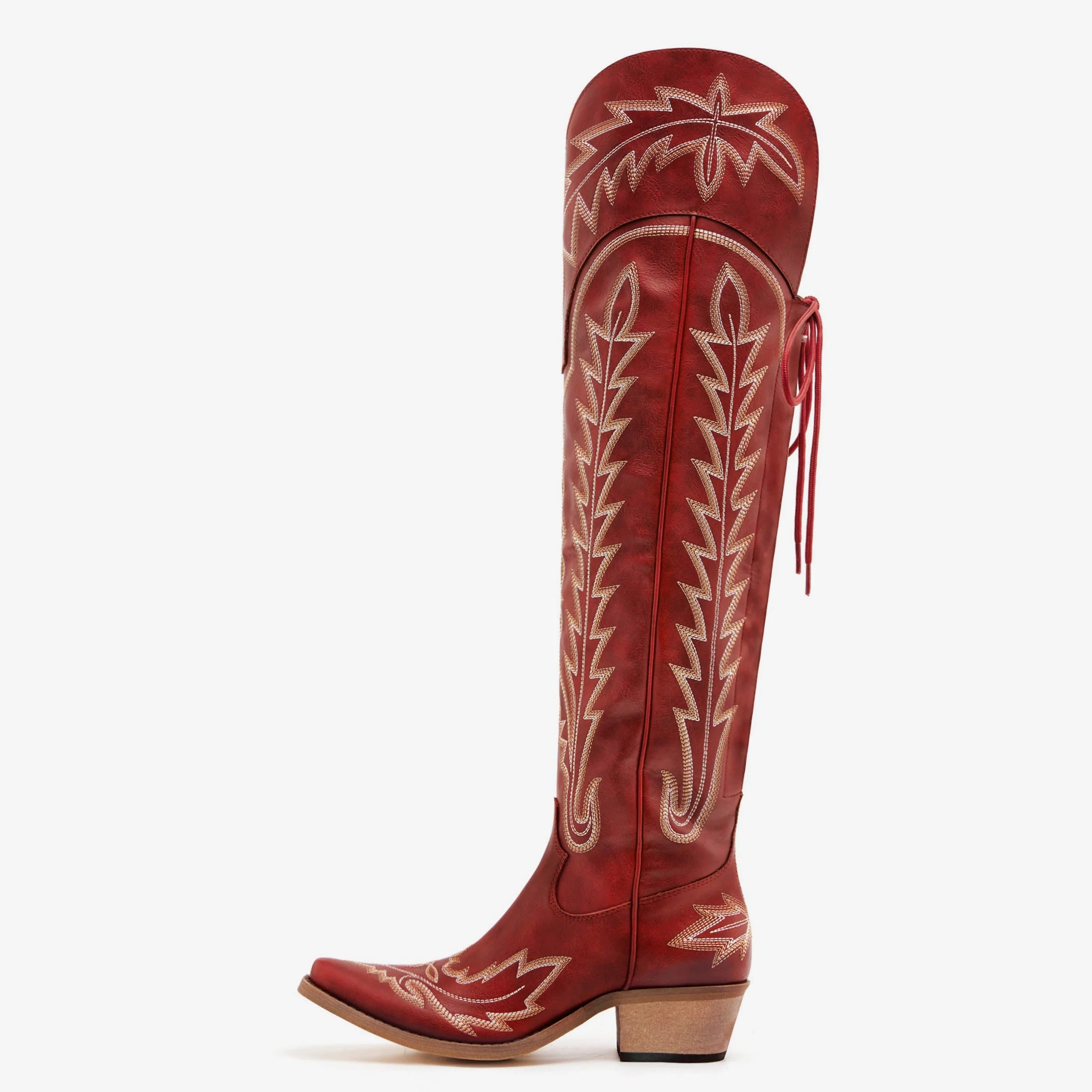 Women's Embroidered Lace-up Long Red Cowgirl Boots | REDTOP