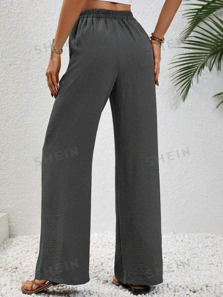 TrendsSHEIN LUNE Women's Solid Color Waist Belt Straight-Leg Loose Casual Trousers With Pockets | SHEIN