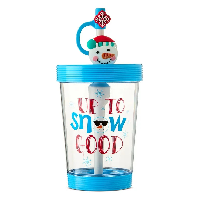 Blue Up to Snow Good Snowman Christmas Tumbler with Straw and Lid, 18 oz, by Holiday Time | Walmart (US)