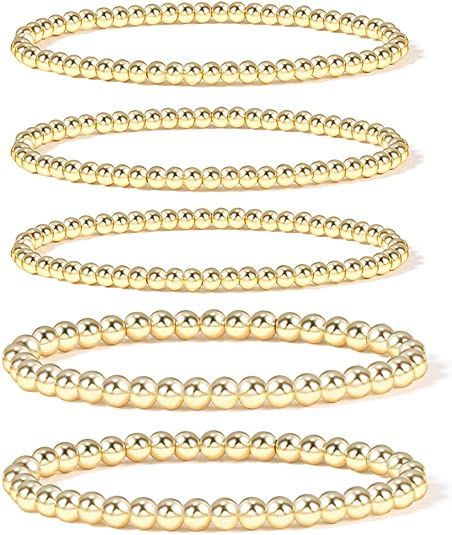 Badu Women's 14K Alloy Round Bracelet, Gold Plated Bead Ball Stretchable Elastic | Amazon (US)