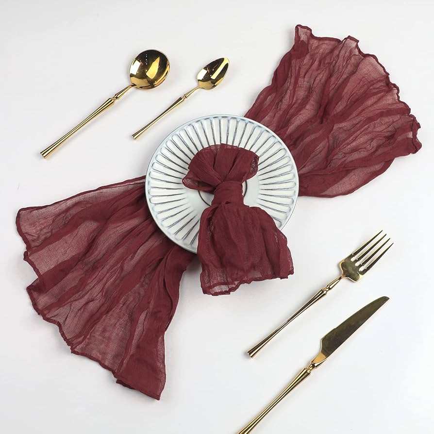 WELTRXE Set of 6 Cheesecloth Napkins Bulk 20"x 20" Burgundy Cotton Dinner Napkins Rustic Linen Wr... | Amazon (US)