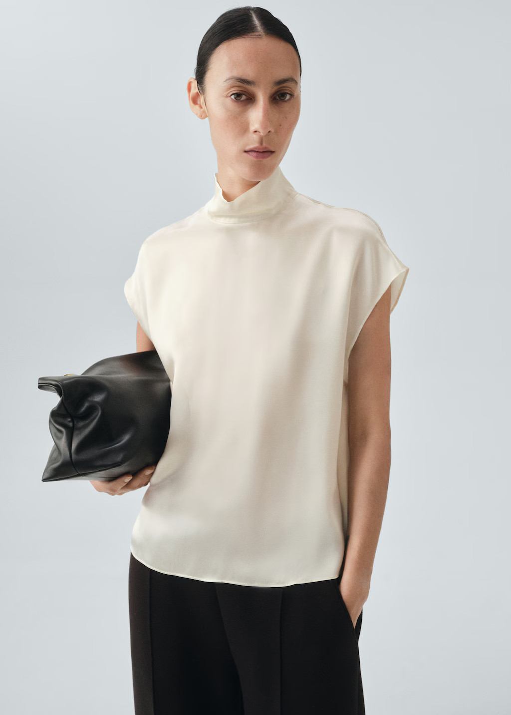100% silk satin turtleneck blouse | Mango EU
