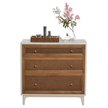 3-Drawer Woven Cane Front Accent Chest with Brass Knobs | Wayfair Professional